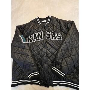 quilted black bomber jacket Kansas Jayhawks embroidered Men's Black Size Large